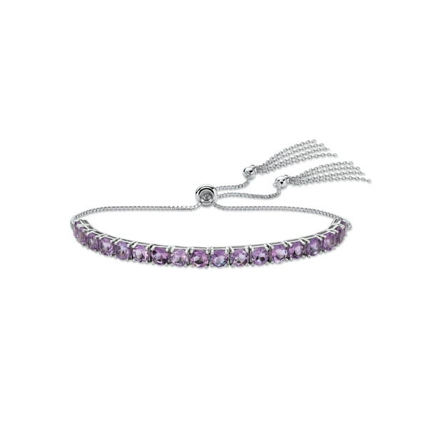 Platinum Sterling Purple Amethyst Bezel Set Halo Design Hinged Bangle Bracelet